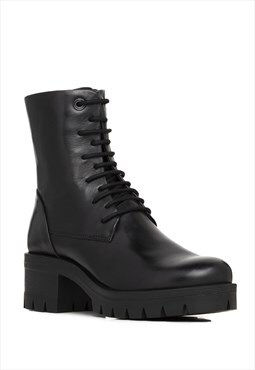 ERIN - Real Leather Mid Heeled Chunky Lace-up Ankle Boots