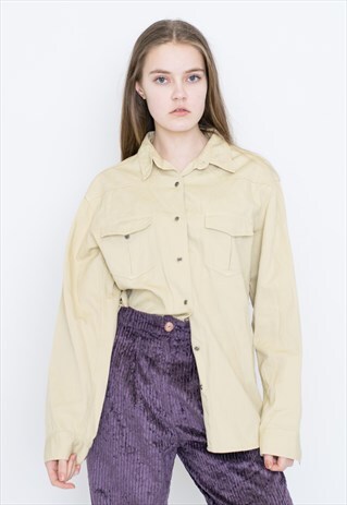 VINTAGE BEIGE STRIPED LONG SLEEVE RETRO SHIRT