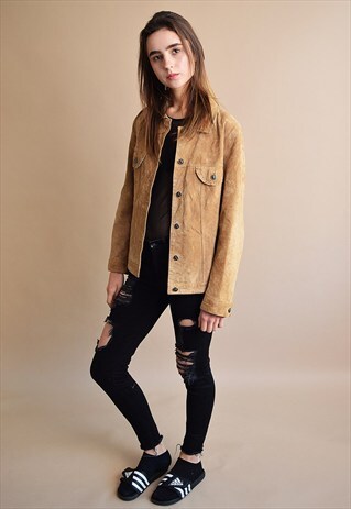 VINTAGE 90'S GENUINE SUEDE BROWN BOHO NEUTRAL JACKET
