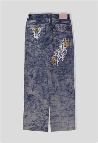 VINTAGE JAPANESE EMBROIDERED DRAGON DENIM JEANS IN BLUE