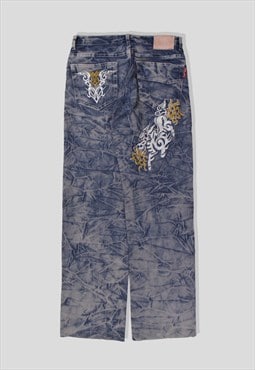 Vintage Japanese Embroidered Dragon Denim Jeans in Blue