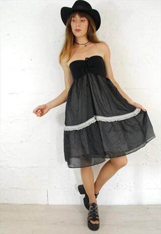 VINTAGE SLEEVELESS BOOBTUBE POLKADOT DRESS