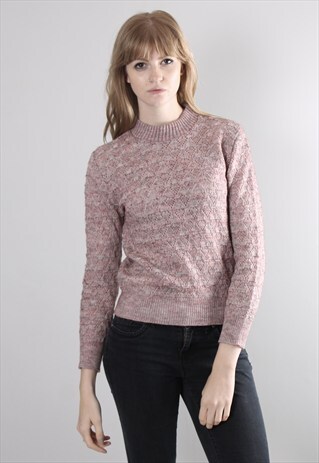 VINTAGE 80S PURPLE CROCHET KNIT HIGH NECK JUMPER