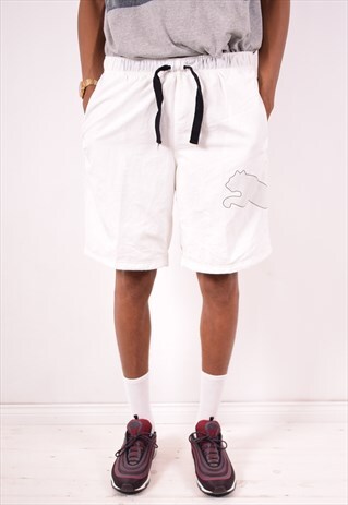 PUMA MENS VINTAGE SHORTS LARGE WHITE 90S