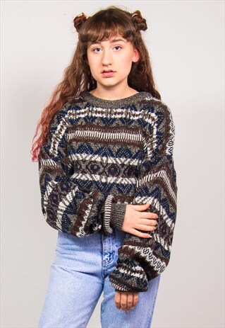 VINTAGE 90'S STRIPED PATTERN KNIT OVERSIZED JUMPER