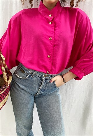 VINTAGE 80S MAGENTA LUXE OVERSIZED BOMBER BLOUSE TOP