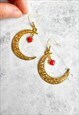 Golden Statement Moon Enamel Heart Earrings