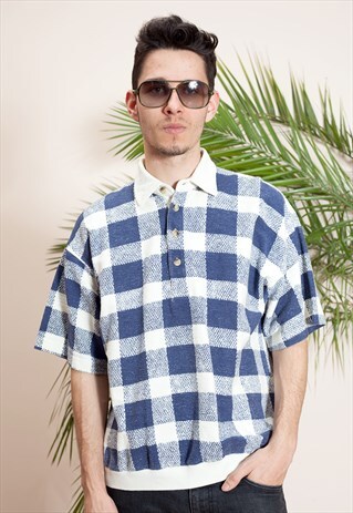 MENS VINTAGE 90S POLO T-SHIRT WITH ALL OVER CHECKERED PRINT
