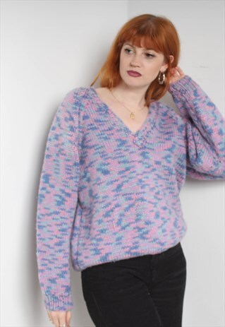 VINTAGE CRAZY KNIT V NECK FISHERMAN KNIT JUMPER MULTI