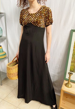 VINTAGE 70S HAUTE BOHEME VELVET DETAILED PROM EVENING DRESS