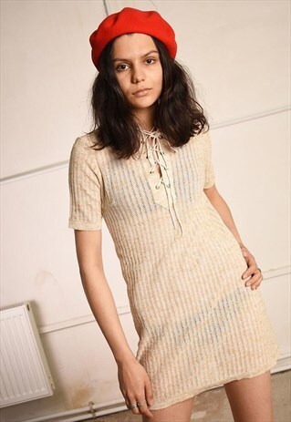 70'S RETRO BOHO FESTIVAL PARIS CHIC KNIT MINI DRESS