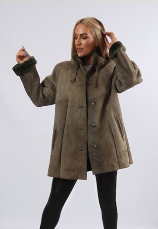 VINTAGE SHEEPSKIN SUEDE SHEARLING COAT UK 10 - 12 (JDV)