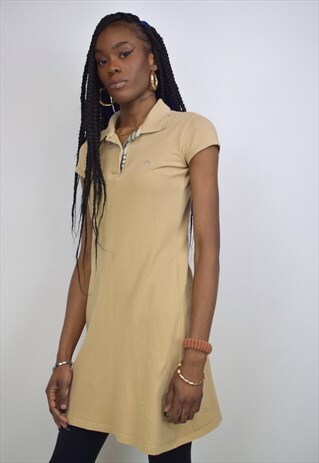 VINTAGE 90S BURBERRY BEIGE NOVA CHECK POLO DRESS