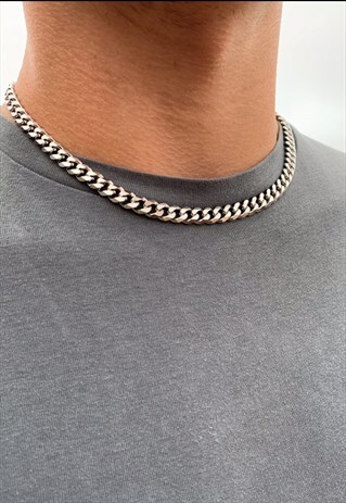 SILVER 7MM THICK CURB CHAIN NECKLACE