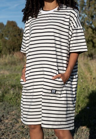 HANDMADE SHORT SLEEVED DRESS T-SHIRT OVERSIZED WITH STRIPES