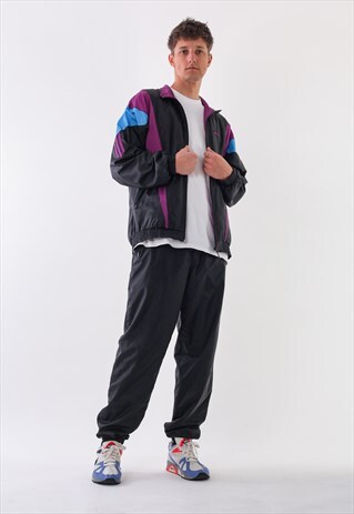 VINTAGE ADIDAS ORIGINALS JACKET AND PANTS 90S BLACK PURPLE