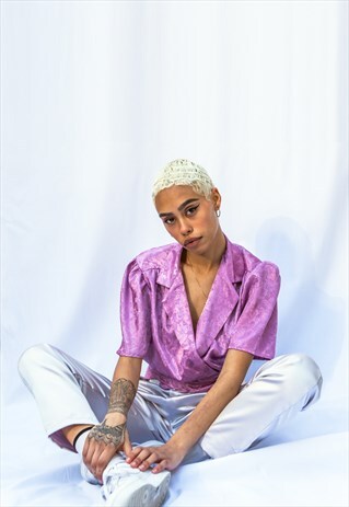 MULTI TIE WRAP BUTTONED BLOUSE WITH TONAL PRINT IN PINK