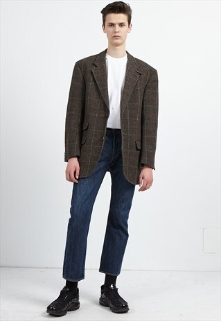 VINTAGE BROWN HUGO BOSS CHECKERED BLAZER JACKET