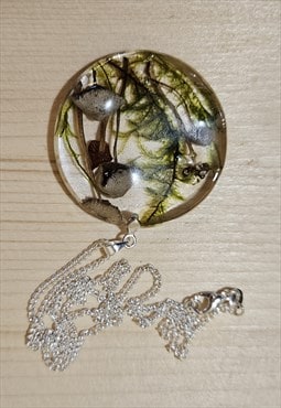 Dried mushrooms resin necklace with 925 silver chain