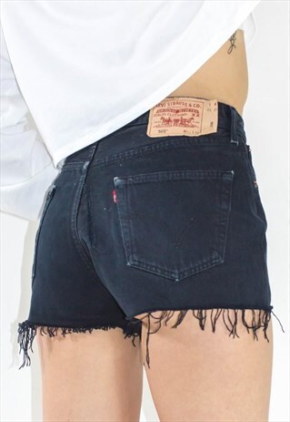 VINTAGE 90'S HIGH WAIST DISTRESSED BLACK WASH LEVI SHORTS