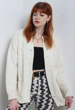 Vintage Cable Knit Cardigan Cream