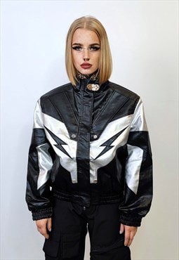 Faux leather racing jacket thunder motorcycle bomber black