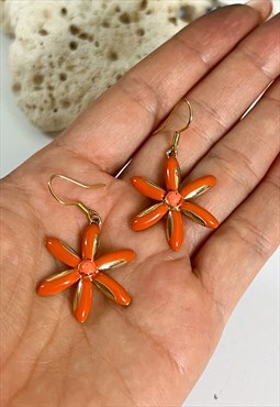 1990s Orange Daisy Earrings