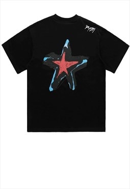 Star print t-shirt grunge punk tee retro graffiti top black