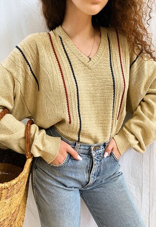 VINTAGE 90S ABSTRACT PATTERN KNIT UNISEX JUMPER SWEATER