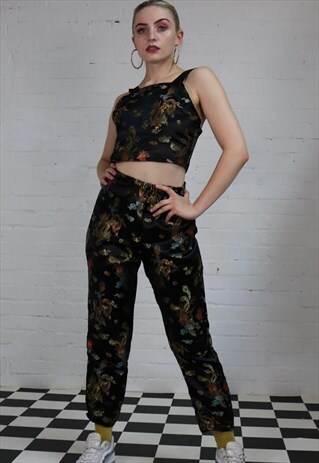 EMBROIDERED DRAGON PRINT CO-ORD IN BLACK