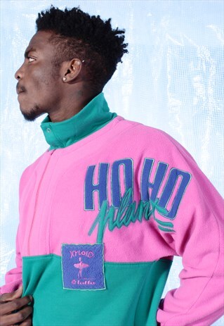 VINTAGE LOTTO PINK AND GREEN 1/4 ZIPPED EMBROIDERED FLEECE