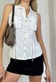 Vintage Y2k Sleeveless Shirt Zipped White Grunge Preppy