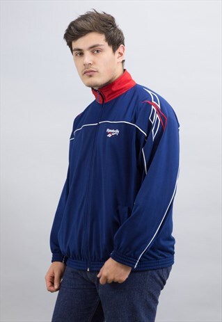 VINTAGE NAVY REEBOK TRACK JACKET WITH EMBROIDERED LOGO'S
