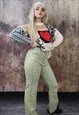 70S PATTERN JOGGERS WAVY PANTS ZIGZAG RETRO OVERALLS GREEN