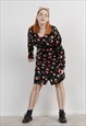Vintage 90s Grunge Midi Floral Long Sleeve Viscose Dress L