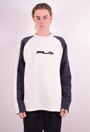 FILA MENS VINTAGE SWEATSHIRT JUMPER XXL WHITE 90S