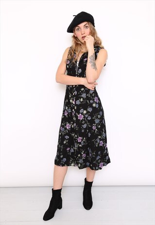 VINTAGE 90S REWORKED FLORAL PRINT MIDI DRESS