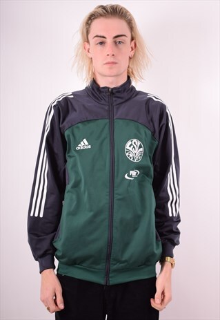 ADIDAS MENS VINTAGE TRACKSUIT TOP JACKET MEDIUM GREEN 90S