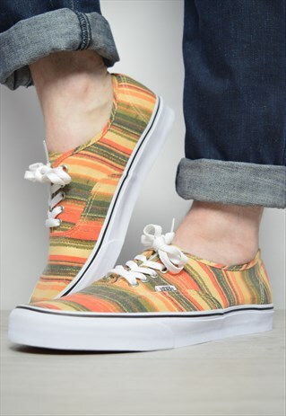 VINTAGE 90S VANS ORANGE & GREEN STRIPED SKATE SHOES TRAINERS
