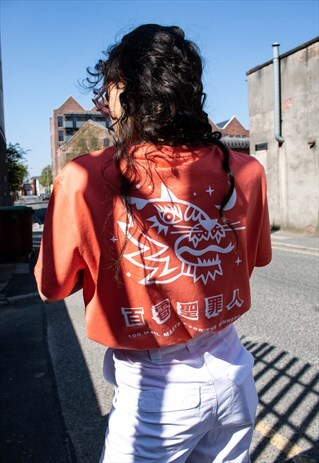 TSHIRT IN CORAL ORGANIC COTTON WITH GRAPHIC PRINT