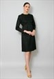 60's Vintage Dress Long Sleeve Evening Brocade Bow Mini