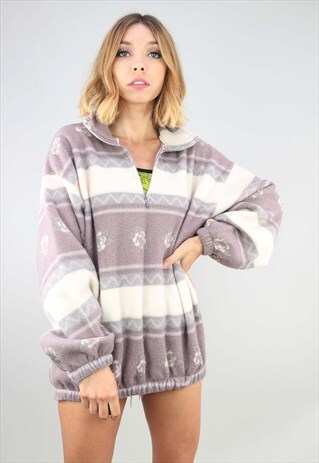 VINTAGE OVERSIZED 1/4 ZIP PATTERNED FLEECE