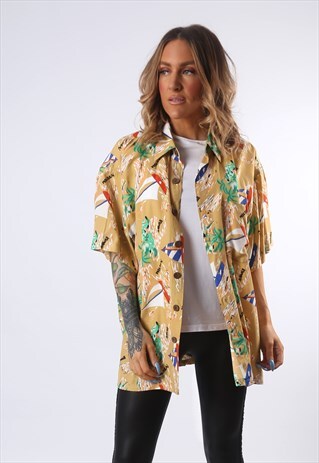 PRINT PATTERNED SHIRT OVERSIZED FITTED UK 16 - 18 (EDB)