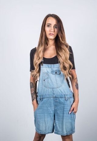 VINTAGE BLUE DENIM SHORT DUNGAREES