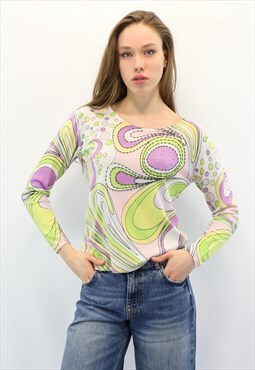 Vintage 90's embroidered abstract pattern silk blouse 