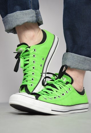 90S CONVERSE FLUORESCENT GREEN BLACK DOUBLE TONGUE OX SHOES
