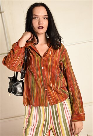VINTAGE 90S BOHO FESTIVAL STRIPED PARIS CHIC SHIRT TOP