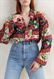VINTAGE 70S BOHO LONG SLEEVE CRAZY MULTI VISCOSE BLOUSE XL