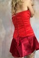RED SATIN COSTUME BASQUE BUSTIER CORSET TOP REVIVAL