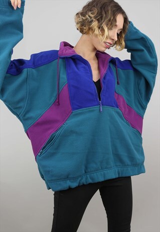 VINTAGE 90S OVERSIZED 1/4 ZIP FLEECE MULTICOLOURED
